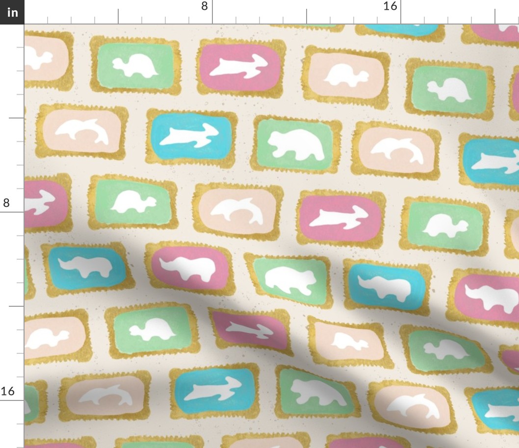 Rows of Zoo biscuits in pastel