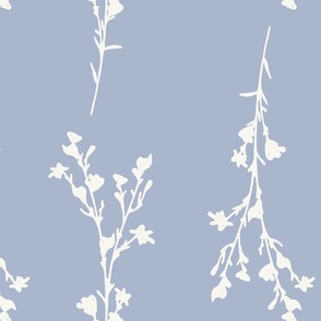 Large Print JAZZY Botanical Branches Pattern | Neutral Muted Dusty Blue White