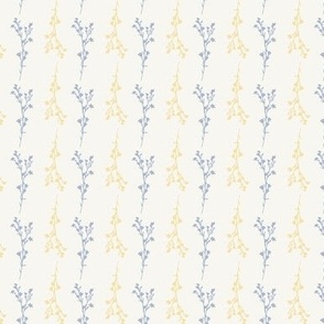 Tiny Print JAZZY Botanical Branches Pattern | Neutral Baby Blue and Yellow