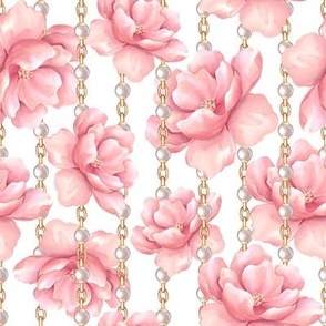 Pink flowers and chains with pearls