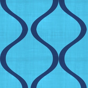 Big Blue Ogee Vines Vertical Curves Across Azure Blue Textured Background