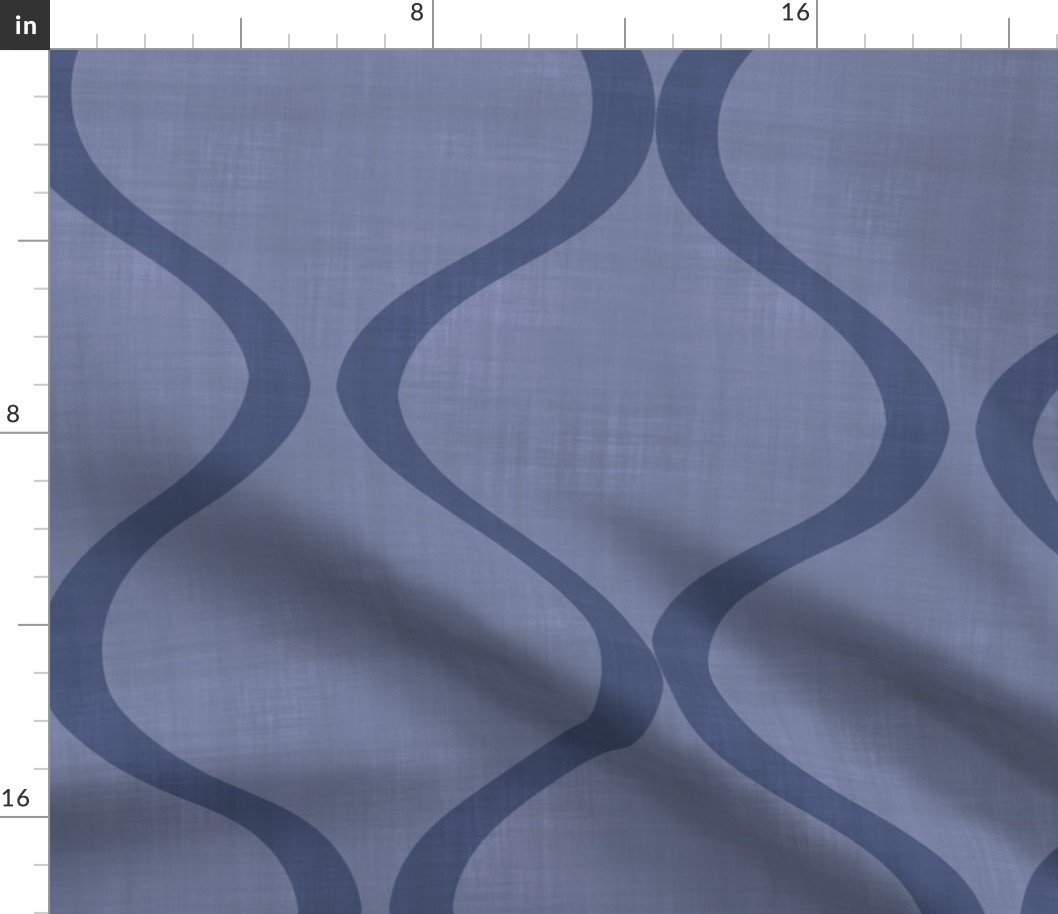 Big Navy Ogee Vines Vertical Curves Across Indigo Blue Textured Background