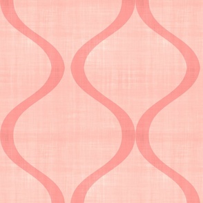 Big Pink Coral Ogee Vines Vertical Curves Across Blush Textured Background
