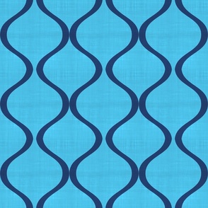 Small Blue Ogee Vines Vertical Curves Across Azure Blue Textured Background