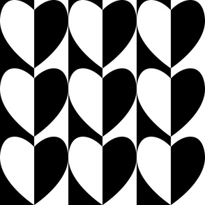 Mod Geo Hearts / Black and White / Mid Mod / Geometric / Large