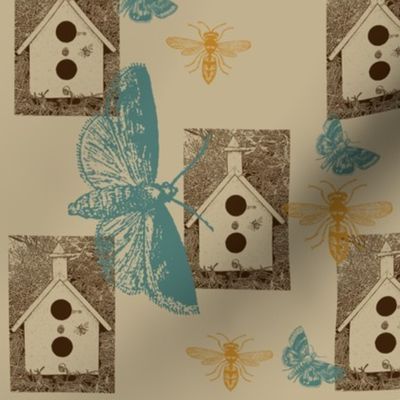 Bird Houses with Butterflies and Bees