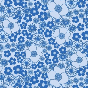 M - Blue Retro Wildflowers– Cornflower Vintage Floral Meadow 