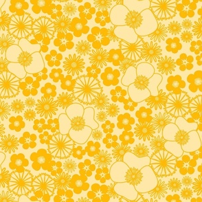 M - Yellow Retro Wildflowers– Mustard Vintage Floral Meadow