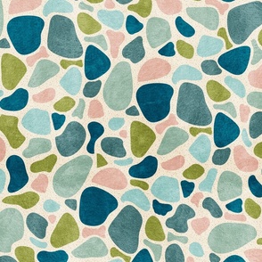 Sea Glass Terrazzo- Beach Combers Delight- Blue Green on Sand- Large Scale