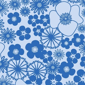 L - Blue Retro Wildflowers– Cornflower Vintage Floral Meadow 
