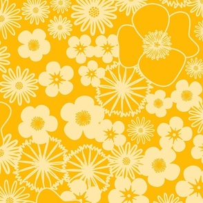 L - Yellow Retro Wildflowers– Mustard Vintage Floral Meadow