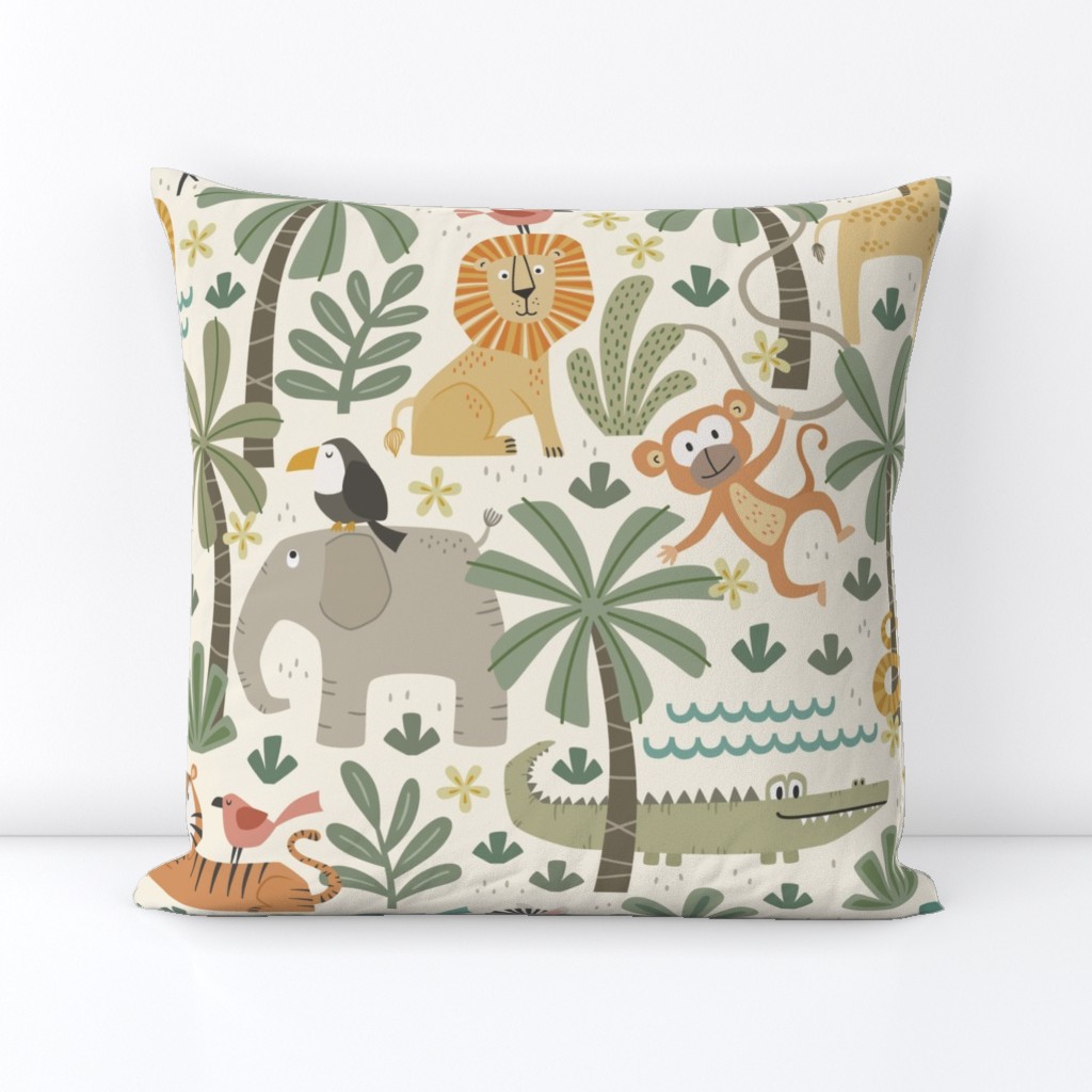 jungle friends - safari - cream background (large scale)