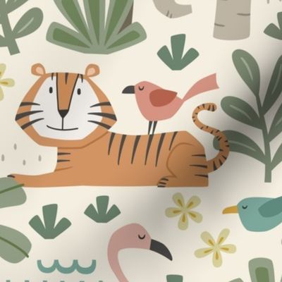 jungle friends - safari - cream background (large scale)