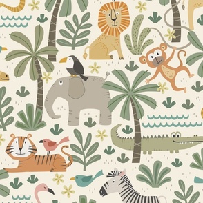 jungle friends - safari - cream background (large scale)