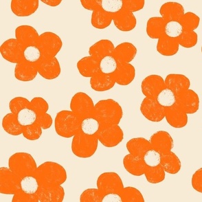 Orange Flowers on Beige
