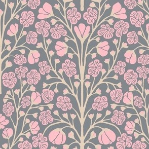 Plum Blossoms in Pink and Purple  | Small Version | Chinoiserie Style Pattern at an Asian Teahouse Garden