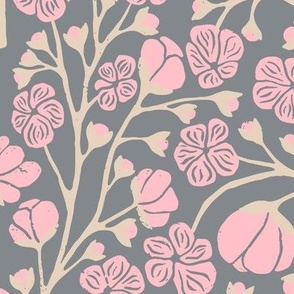 Plum Blossoms in Pink and Purple  | Medium Version | Chinoiserie Style Pattern at an Asian Teahouse Garden