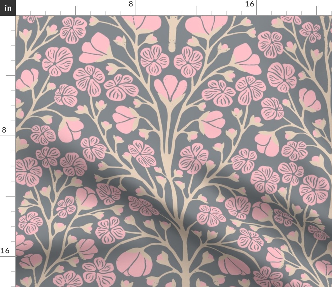 Plum Blossoms in Pink and Purple  | Medium Version | Chinoiserie Style Pattern at an Asian Teahouse Garden