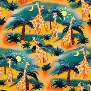 Yellow Giraffes - Cute Watercolor Tropical Seamless Pattern