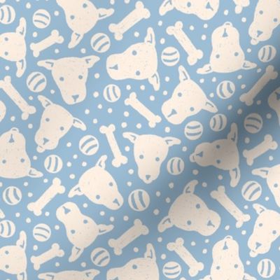 ditsy doggy cute dog puppy face playtime ball bone two color light blue blender coordinate hand drawn child bedding fun accessories