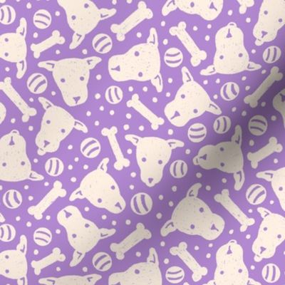 ditsy doggy cute dog puppy face playtime ball bone two color violet purple blender coordinate hand drawn child bedding fun accessories