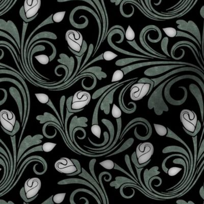 *Metallic* Rococo Rose Flourishes - Optimized for Metallic Wallpaper