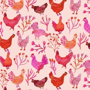 Cluck around and find out! cream and pinks