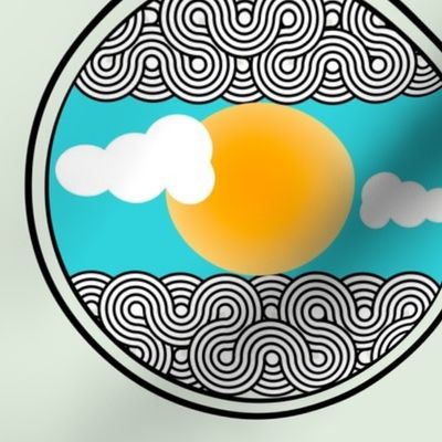 Circle with Japanese Waves, Sun and Clouds 