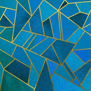 Blue Emerald Graphic Decoration Patterns with Golden Lines