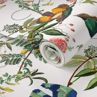 Large - Vintage Birds of Paradise in the Nostalgic Tropical Flower Greenery Jungle - off white