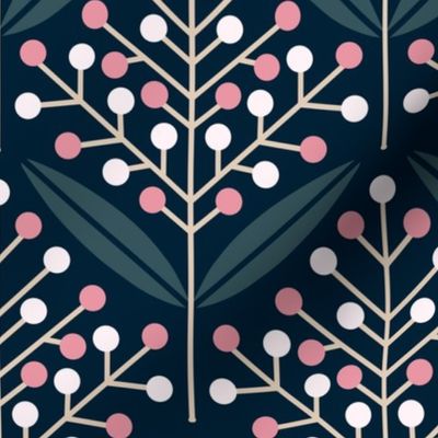 BIG Folklore retro 0039 F geometric white abstract gray art deco pink floral navy modern blue dot art