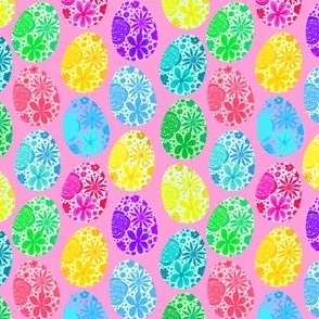 Colourful Floral Easter Eggs On A Pink Background