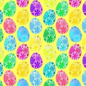Colourful Floral Easter Eggs On A Yellow Background