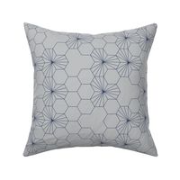 (M) Geometric blue flowers in a honeycomb over gray background 1