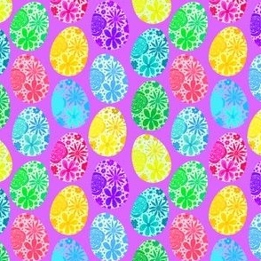 Colourful Floral Easter Eggs On A Purple Background