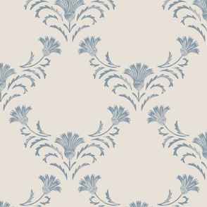 (L) Elizabeth, a French country cottage core design in dusty blue and alabaster off white
