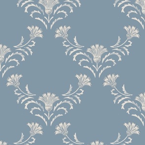 (L) Elizabeth, a French country cottage core design in dusty blue and alabaster off white