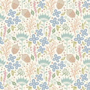 Enchanting Forest Biome. Nature-Inspired Design for Textiles and Wallpaper in vintage style. Small light version.
