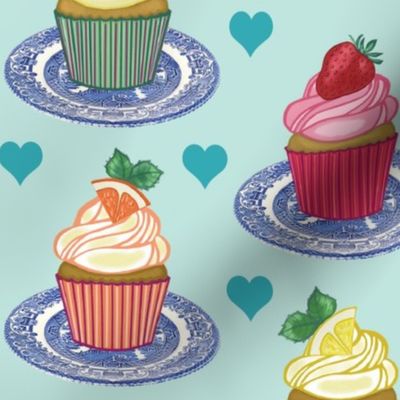 Fruity Cupcakes Love on Peppermint Green