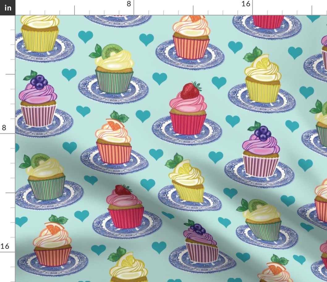 Fruity Cupcakes Love on Peppermint Green