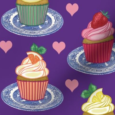Cupcakes - Fruit - Pink Love Hearts - Kitschy Kitchen - Design Confections - on Purple