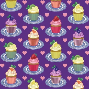 Cupcakes - Fruit - Pink Love Hearts - Kitschy Kitchen - Design Confections - on Purple