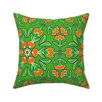 Folk Art Tulips and Radishes Hexagon in Green and Orange