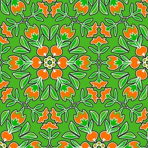 Folk Art Tulips and Radishes Hexagon in Green and Orange