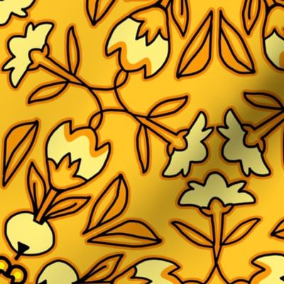 Folk Art Tulips and Radishes Hexagon in Golden Yellow and Light Yellow