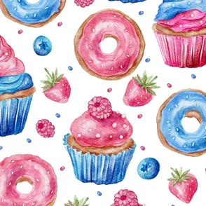 Watercolor Cake Cupcake and Donut.