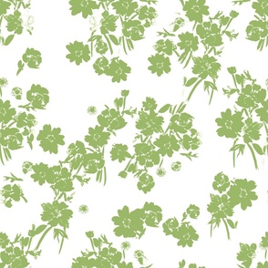 Poppy Flowers - Matcha Green and White - Block Print