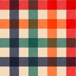 Retro Sporty Cozy Cabin Gingham Checkerboard - Navy, Teal, Orange and Red