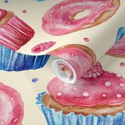 Watercolor Cake Cupcake and Donut.