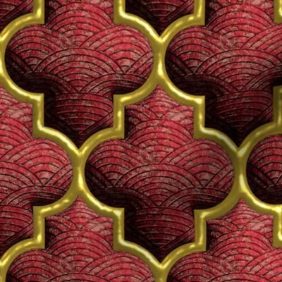 Luxe gold red 3D trellis